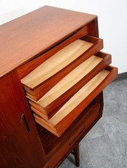 Mid Century Danish Modern Credenza Highboard Bar Sideboard Denmark Teak Drawers