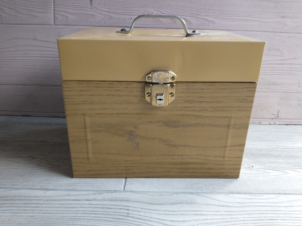 Rare Vintage Square Shaped Metal Box Large File Box Recipe