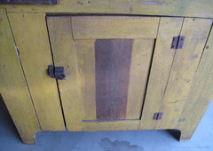 Antique American Dry Sink Cabinet Original Yellow Paint One of the Best c. 1840