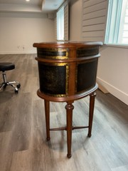 Authentic Italian Style Raised Faux Leather Walnut Oval Cabinet / Side Table