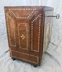 19th c. Italian Marquetry Table Cabinet, Bovine Bone Inlay Roman Figures W/Key