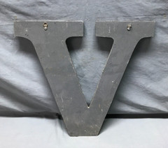 Decorative Salvage Tin Ceiling 16″ Patchwork Silver Metal VTG Letter V 1800-24B
