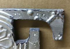 Decorative Salvaged Tin Ceiling 8″ Patchwork Shabby Silver Letter E Old 203-26B