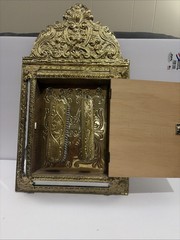 VTG Mirror Brass Glass Shoes Brushes Cabinet Continental Ornate Wall Hanging