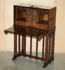 LOVELY ORNATELY CARVED 18TH CENTURY SPANISH CABINET ON STAND WITH HIDDEN STORAGE