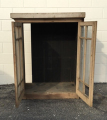 Antique 1930s Farmhouse Wood Glass Dish Pie Style Kitchen Vintage Cabinet Hutch