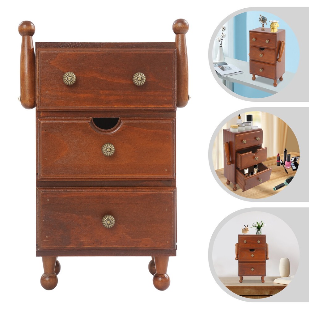 Vintage Storage Cabinet, 3-tier Storage Cabinet, Storage Box With Drawers Brown