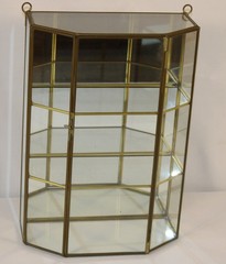 Vintage 3-Tier Brass Glass Mirrored Curio Cabinet Hanging Tabletop Display 14×10