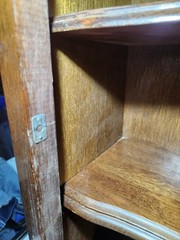 vtg Original curio Wood Walnut Color cabinet Door Inside Collectible Covered