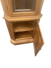 64573 PAIR Oak Corner Cabinet Curio s With 3 wood and glass shelves each