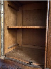 antique hutch cabinet – marble top, beveled glass doors and beveled mirror.