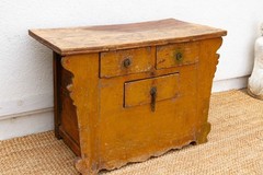 Large Vibrant Yellow 19th Century Money Chest Antique Indian Brass Bound Trunk