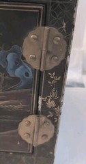 Scarce Vintage Chinese Black Lacquered Painted 2 Door Cabinet 20″x 12″X 11″