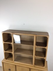 Mid Century Modern Two Piece China Cabinet with Limed Finish