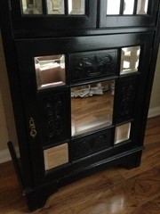 Victorian-Style Black Antique Cabinet with Beveled Mirrors