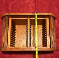 VTG handmade Wooden CD Storage Cabinet with Slatted Rolling Doors, Oval Shape