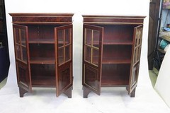 19th Century Gorgeous Pair Dutch Colonial Oxblood Floral Motif Cabinets-Proven.