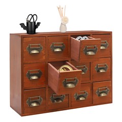 12 Drawers Vintage Tabletop Library Card Catalog Cabinet Storage Box