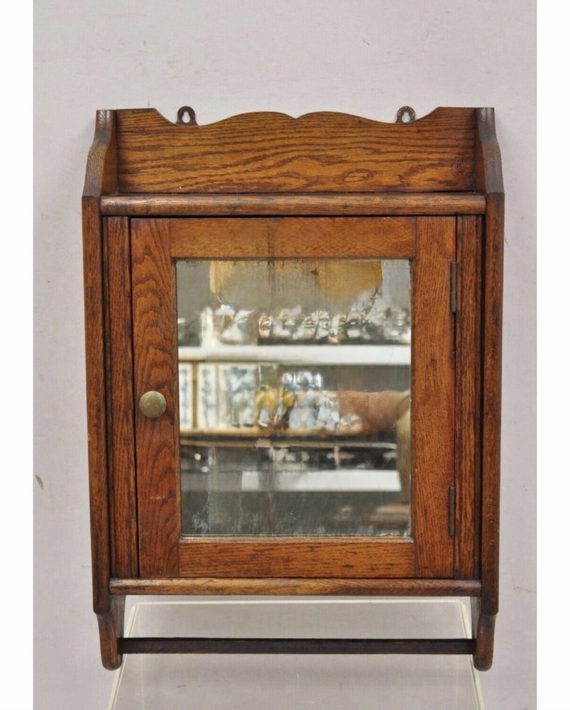 Antique Wall Mounted Wood Medicine Cabinet Mirrored Door 17x24x5.5 in