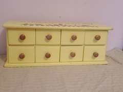 Vintage Yellow Table Top Wooden 8-Drawer Birdhouses Apothecary Hand Painted