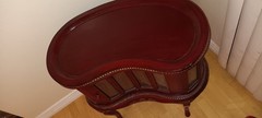 Vtg Bean Shaped Bar Liquor Curio Cabinet Table w Beveled Glass and Butler Tray