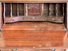 Antique Mahogany Chippendale Drop Front Secretary Desk 4 Serpentine Drawers Key