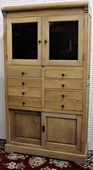 Antique Style Country French Bevel Glass Solid Wood Stripped Cabinet Glass Doors