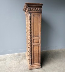 77″ Tall Antique French Apothecary Cabinet Solid Oak Carved with Compartments