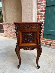 Antique French Nightstand Cabinet Marble Top Louis XV Carved Walnut c1890