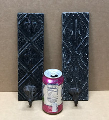 VTG Set 2 Decorative Tin Ceiling Metal Single Hook Wall Rack Plaque Old 406-26B