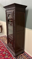 Antique French Breton Bookcase Armoire Linen Cab Wavy Glass Carved Chestnut 19th
