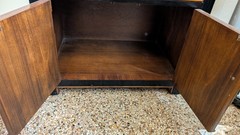 Vintage Century “Chin Hua” Nightstand – Burl Wood & Black Lacquer