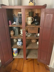 American 1800’s Cupboard Cabinet 2 DOOR 1 inside DRAWER ORIGINAL RED WASH PAINT