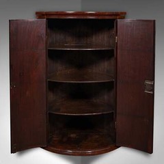 Antique Bow Front Corner Cabinet, English, Flame, Wall Cupboard, Georgian, 1780