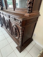 Large Antique French Carved Hunting Renaissance 6 Door Bookcase Cabinet