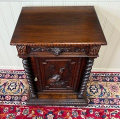 Antique French Jam Cabinet Cupboard Pedestal Barley Twist Drawer Oak Pheasant
