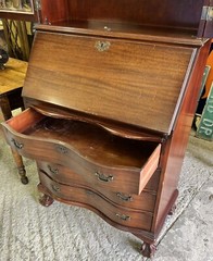 Antique Mahogany Chippendale Drop Front Secretary Desk 4 Serpentine Drawers Key