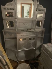 Antique Vintage Wooden Display Cabinet with Mirrors
