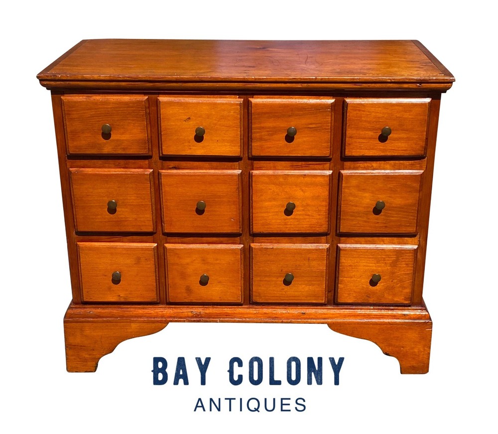 ANTIQUE PENNSYLVANIA QUEEN ANNE PERIOD PINE TWELVE DRAWER APOTHECARY SPICE CHEST