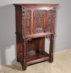 Antique French Gothic Revival Cabinet/Bar Cabinet in Highly Carved Chestnut Wood