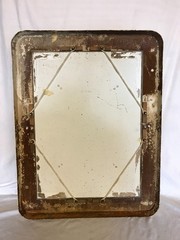Antique VTG Deco Double Cup Holder 21×27 Glass Shelf Mirror Old Metal 1100-25B
