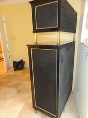RARE CHIC 40’s GROSFELD HOUSE BLACK LACQUERED CABINET w/ CANE WORK & BRASS