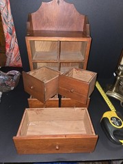 Prim Rustic Wooden 5 Drawer Hanging Spice Cabinet Box Apothecary Cupboard