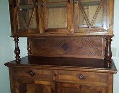 Antique Early 1900’s Dark Oak 84″ China Buffet With Hutch. 4.5′ Wide x 17″ Deep