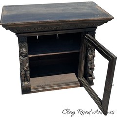 antique figural carved Oak hanging cabinet victorian Black Forest repurpose part