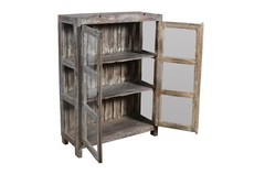 Antique Indian 1930s Teak Wood Painted Glass Almirah – Kitchen/Bathroom Cabinet