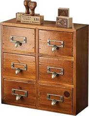 Vintage Card Catalog Drawers for Desktop – 6-Drawer Mini Wood Desktop Cabinet fo