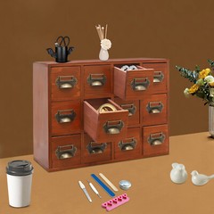 12-Drawer Vintage Wooden Desktop Storage Cabinet Brown Tabletop Organizer