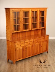 Shaker Shoppe Cherry Stepback Cupboard With Glass Door Hutch