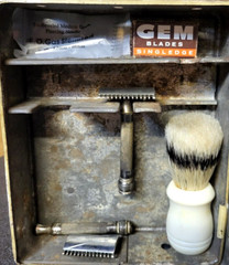 Vintage Safetee Shaving Cabinet Wall Mount Shaving Brush, Gillette Razor, Blades